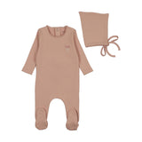 Bee & Dee Hushed Pink Raised Embroidery Footie Set