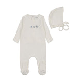 Bee & Dee Chalk White/Blue Rattles Pointelle Footie Set
