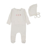 Bee & Dee Chalk White/Pink Rattles Pointelle Footie Set