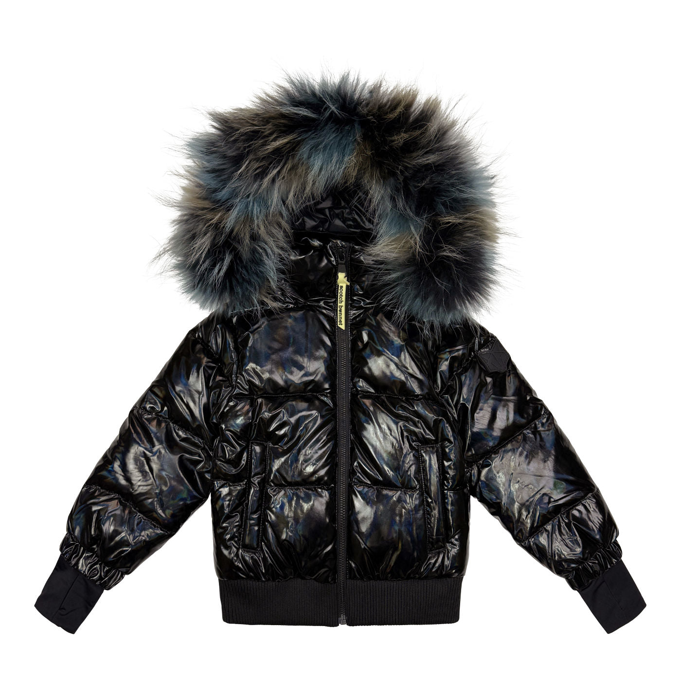 Scotch Bonnet Black Colorful Fur Down Coat