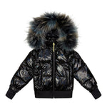 Scotch Bonnet Black Colorful Fur Down Coat