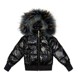 Scotch Bonnet Black Colorful Fur Down Coat
