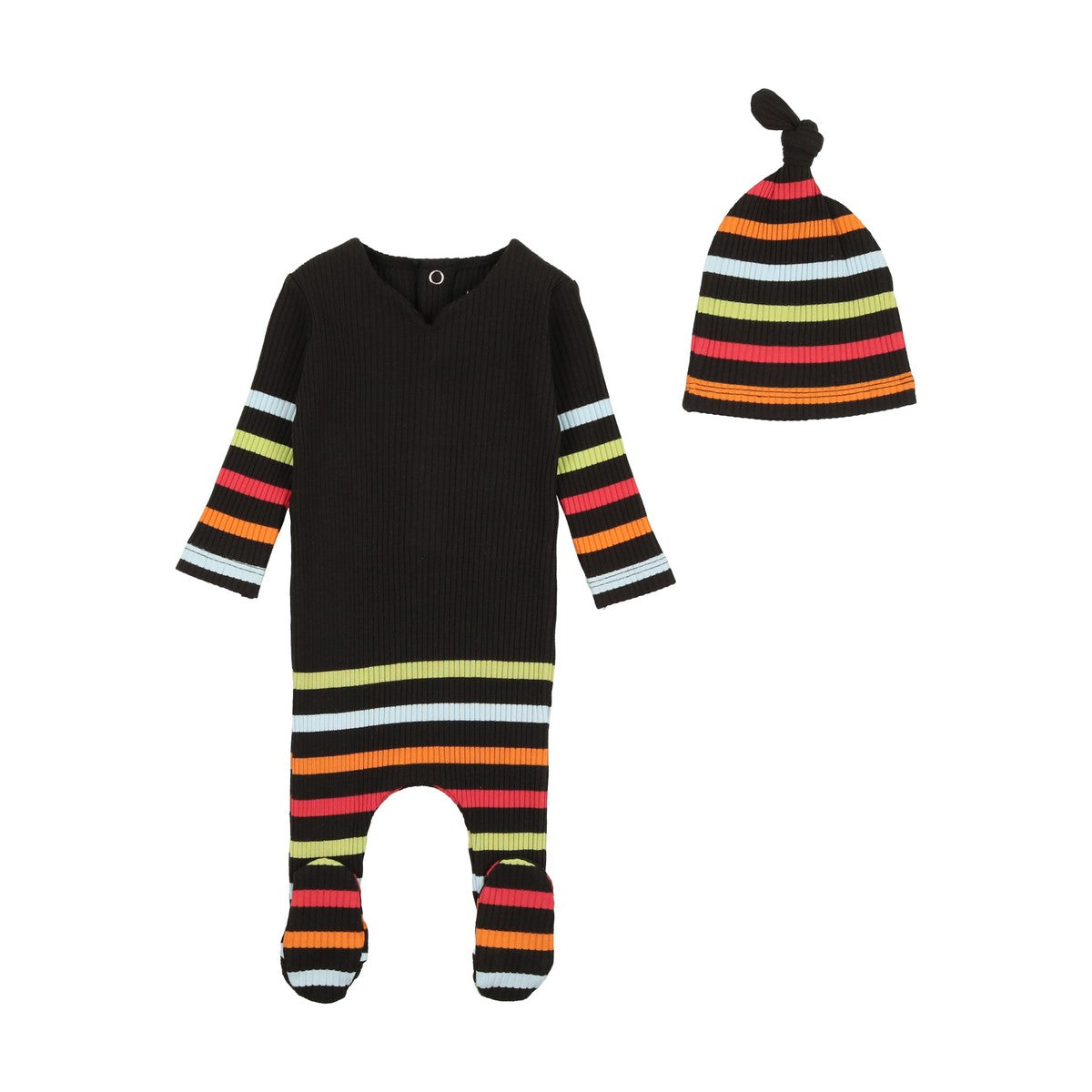  Bee & Dee Black Multi Stripe Footie with Beanie Rich text editor