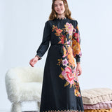 Laurent Black Colourful Floral Maxi Dress