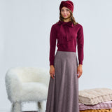 Laurent Wine Knit Ribbon Collar Top