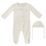Kipp White Blue Bebe Footie & Bonnet Set