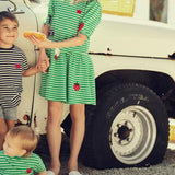 Teela Green Stripe Applique Dress