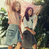 Teela Stonewash Structure Denim Wrap Skirt