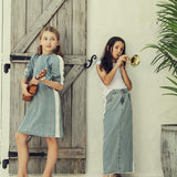 Teela Chambray Contrast Maxi Denim Skirt