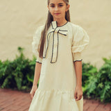 Teela Ivory Stitch Bow Dress