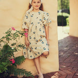 Teela Beige Embroidered Square Dress