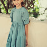 Teela Teal Textured Bow Dress