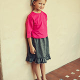 Teela Black Structure Denim Ruffle Skirt