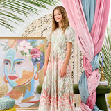 Laurent Ivory Sateen Grass Print Dress
