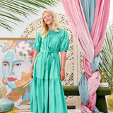 Laurent Jade Shirred Neck Tiered Dress