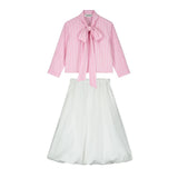 Tangerine Pink Striped Tie Neck Set