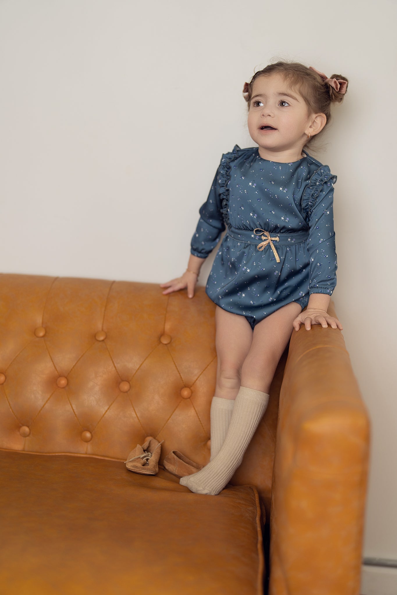 Teela Blue Floral Print Ruffle Romper