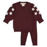 Teela Burgundy Knit Floral Baby Set