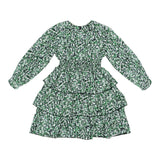 Teela Green Print Triple Ruffle Dress