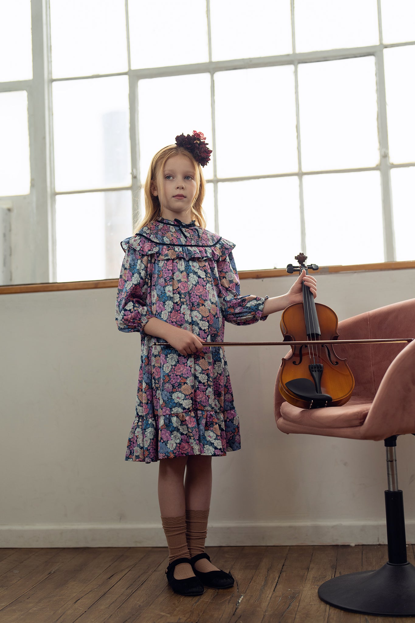 Teela Large Floral Print Smocked Yoke Dress