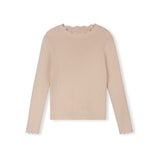 Tustello Peach Thin Ribbed Scalloped Trim Sweater