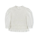 Tustello White Smocked Peplum Blouse