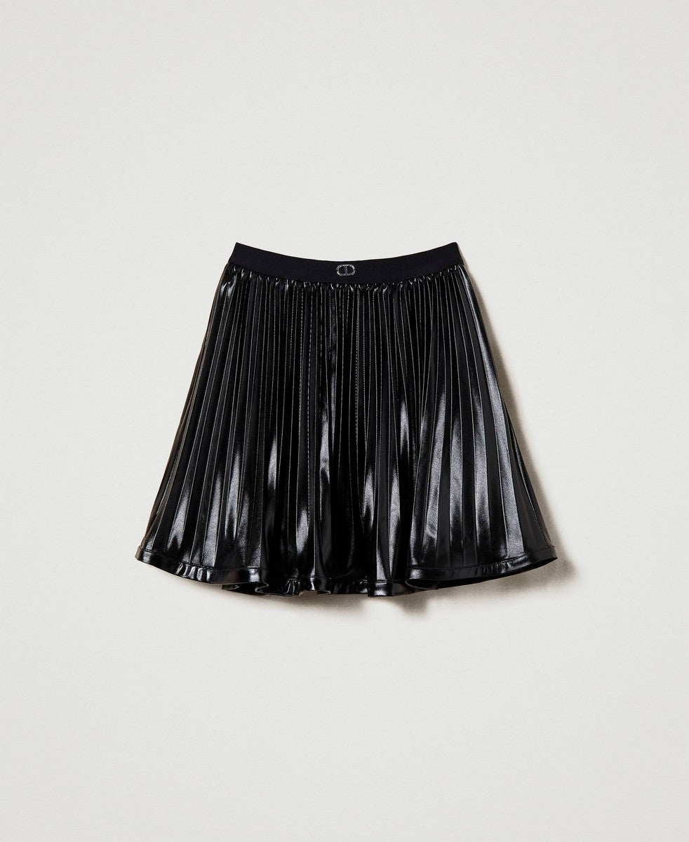 Twinset Black Pleated Pleather Skirt