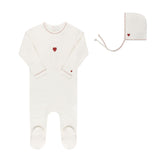 Ely's & Co Ivory Embroidered Heart Footie & Bonnet