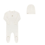 Ely's & Co Ivory Embroidered Flower Footie & Beanie