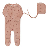 Elys And Co Pink Leaf Velour Footie Set