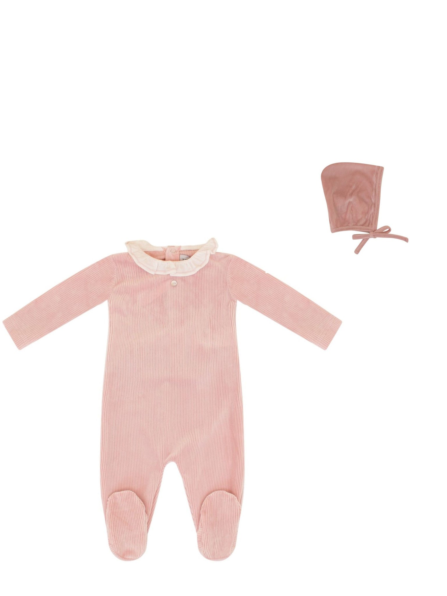 Kipp Pink Ruffle Collar Footie & Bonnet Set