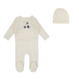 Lilette Ivory/Slate Cherry Graphic Velour Footie & Hat Set