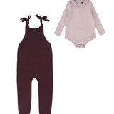 Bamboo Lilac/Burgundy Bow Knit Overall Set