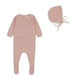 Lilette Pink Dotted Open Knit Footie & Bonnet Set