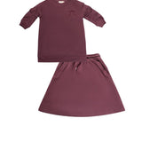 Numu Eggplant Embroidered Bow Sweatshirt Set