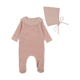 Bee & Dee Caramel Vintage Soft Velour Footie Set
