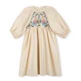 Lilou Beige Floral Embroidered High Waisted Dress