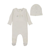 Bee & Dee White/Blue Watercolor Bib Footie Set