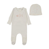 Bee & Dee White/Pink Watercolor Bib Footie Set