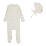 Lilette Cream/Blue Crown Printed Pointelle Footie Set