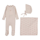 Lilette Soft Pink Bow Pointelle Graphic Layette Set