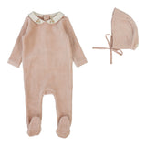 Lilette Dusty Pink Velour Collar Footie Set