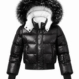 Scotch Bonnet Black Glossy Down Bomber Coat