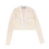 Bace Collection Natural Cable Knit White Trim Cardigan