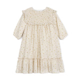 One Child Floral Textured Linen Pleated Bib Dress