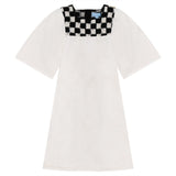 Pompomme White/Black Square Crochet Dress