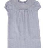 Bamboo Blue Embroidered Collared Short Sleeve  Dress