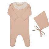 Bee & Dee Blush Pink Knit Embroidered Dot Accent Take Me Home Set