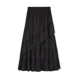 Tustello Black Wrap Tiered Midi Skirt