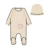 Bee & Dee Cream Contrast Ribbed Footie with Beanie